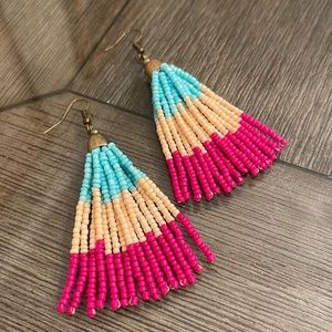 Vintage Style Striped Beaded Tassel Earrings